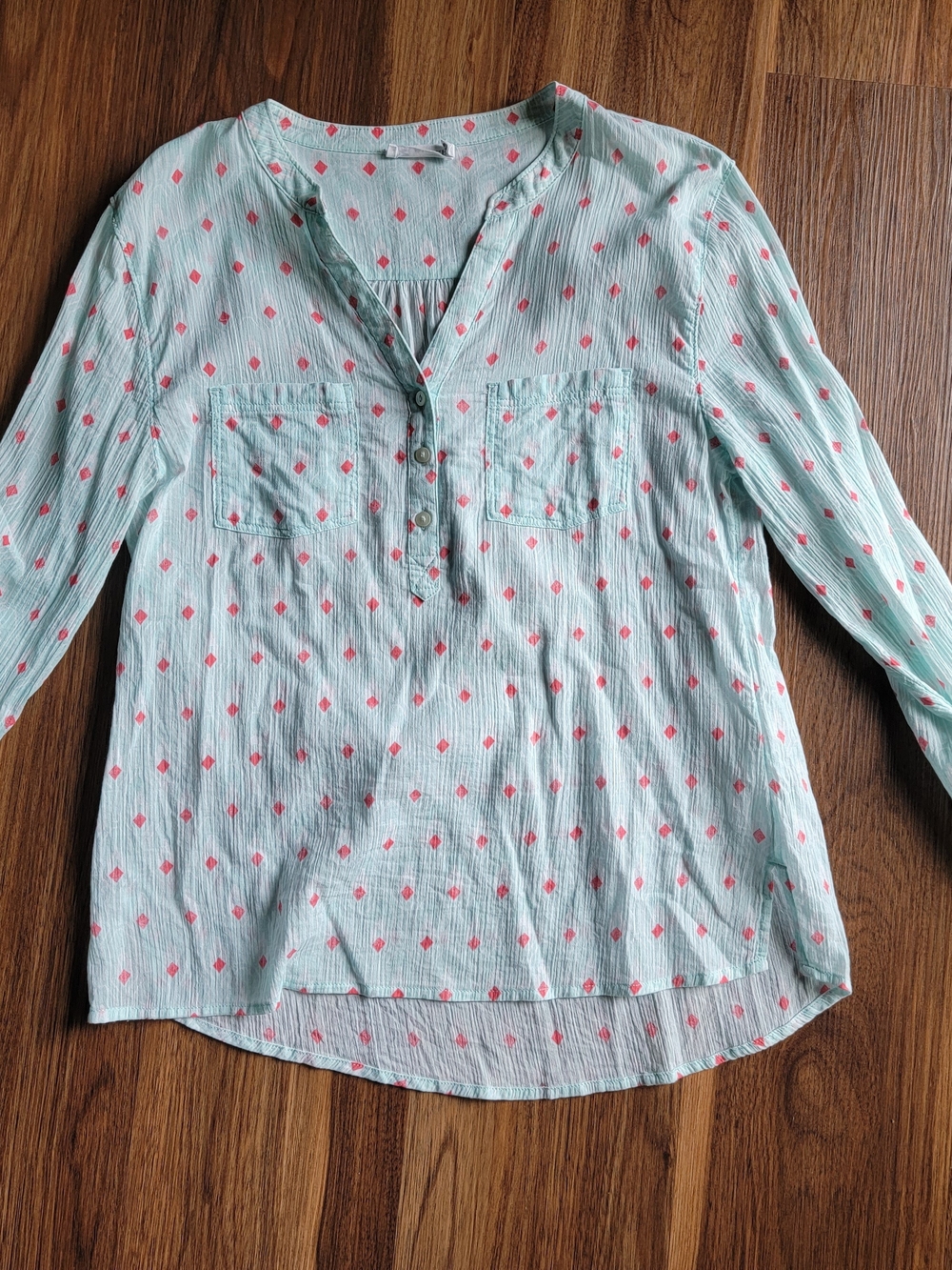 Carve Dylan Gauze Shirt Aqua with Red/Pink Diamond Print Small